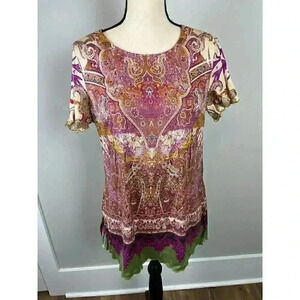 Soft Surroundings Luciana Paisley Women's S Blouse Scallop Sleeves Colorful